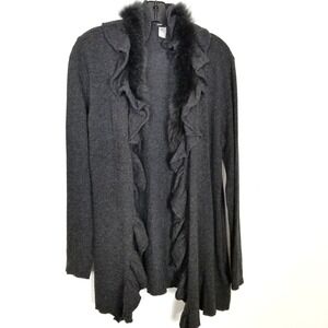 Gerry Weber Women Wool Cashmere Blend Ruffle Cardigan Sweater Sz US 10 Gray‎